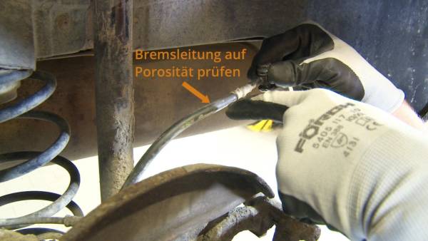 Sind die Bremsschläuche porös, gehören sie ersetzt. Prüfung des Bremsschlauchs