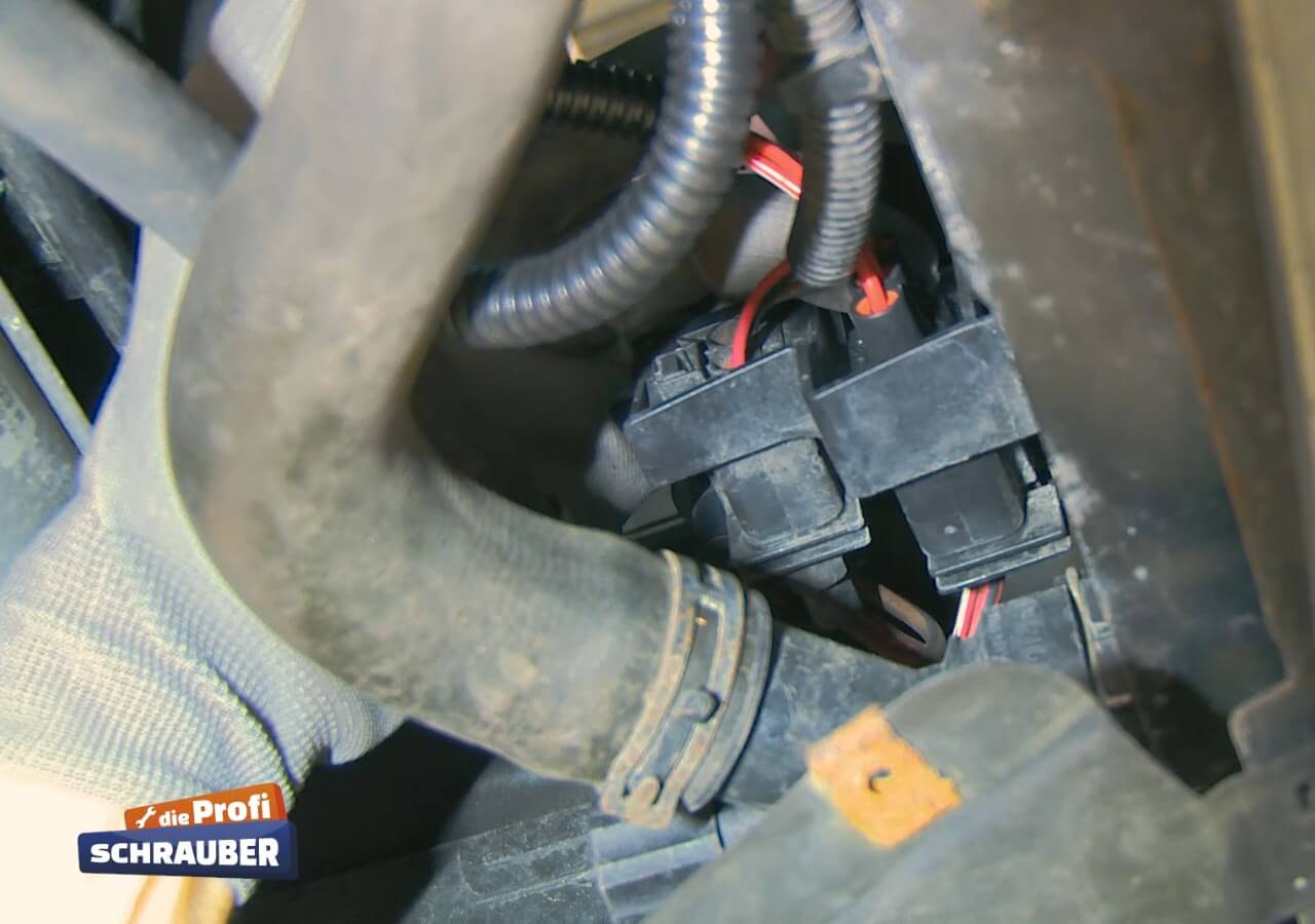 Der Lüftermotor wird wieder angeschlossen. Stecker Lüftermotor