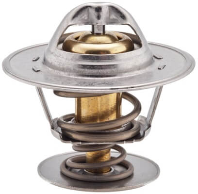 Bei diesem Thermostat von Hella für einen VW Golf III kann man den Arbeitskolben und den Ventilteller gut sehen. ein Thermostat von Hella