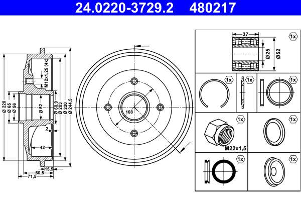 ATE 2x Bremstrommel + Bremsbacken Hinten 10698827 günstig online kaufen