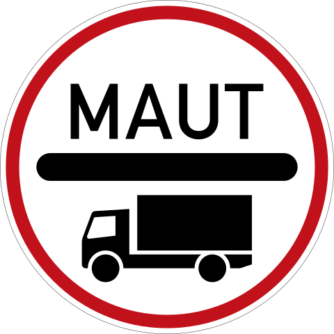 Die Lkw-Maut wird ab Juli 2018 auf alle Bundesstraßen ausgeweitet. Verkehrszeichen für die LKW-Maut