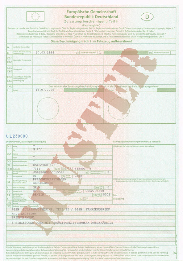 Zulassungsbescheinigung teil 1 und 2