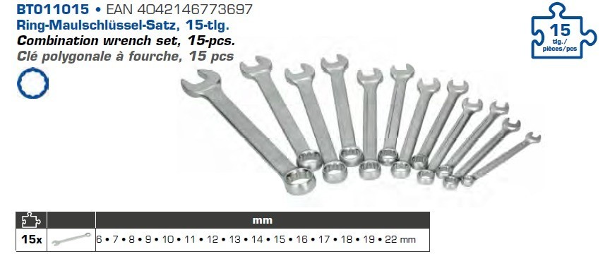 Brilliant | Gabel-Ringschlüssel, 15-tlg. (BT011015) für Handwerkzeuge