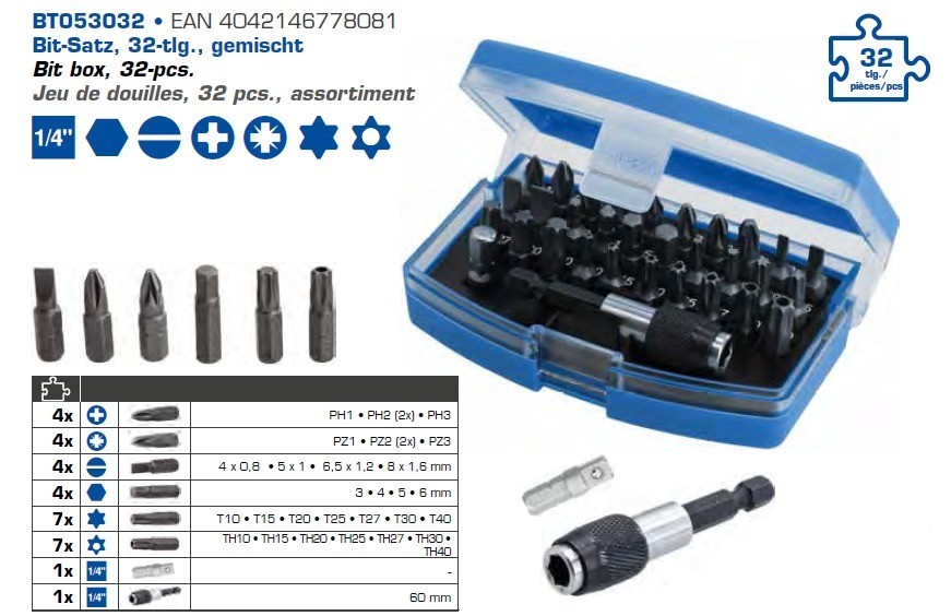 Brilliant | Bit-Satz, 32-tlg., gemischt (BT053032) für Handwerkzeuge