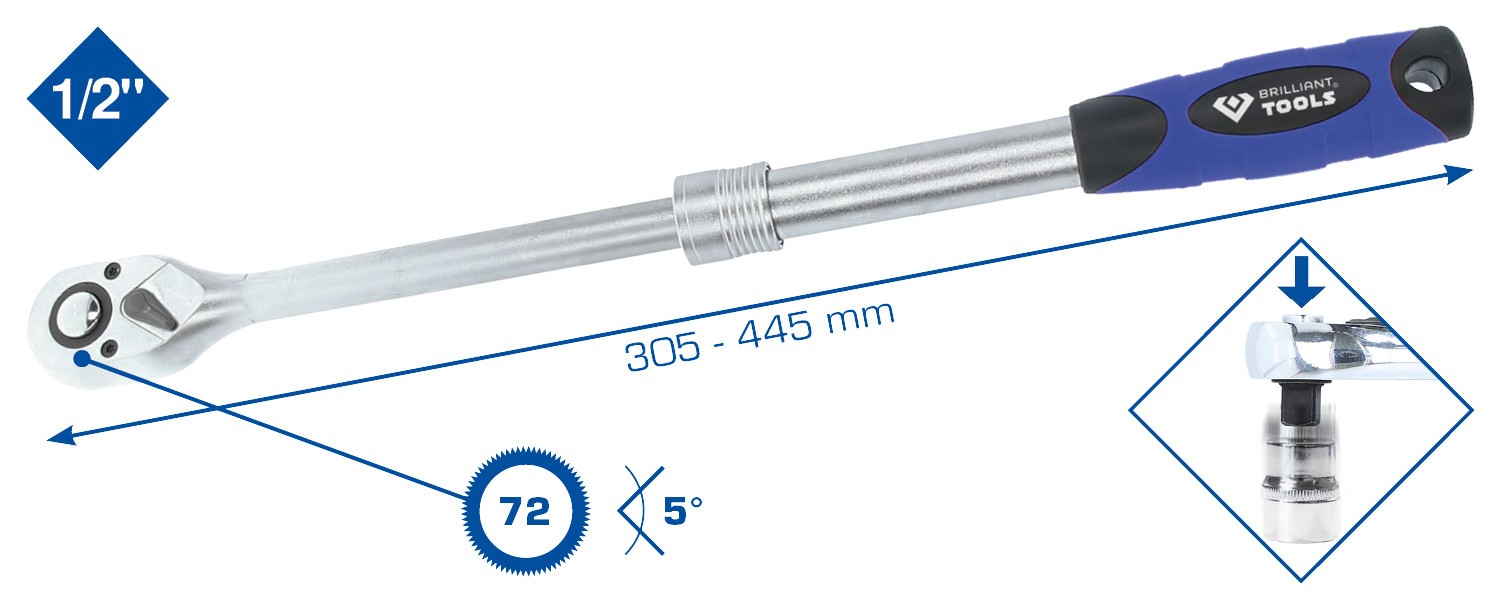 BRILLIANT TOOLS 1/2&quot; Teleskop-Umschaltknarre (BT022992)