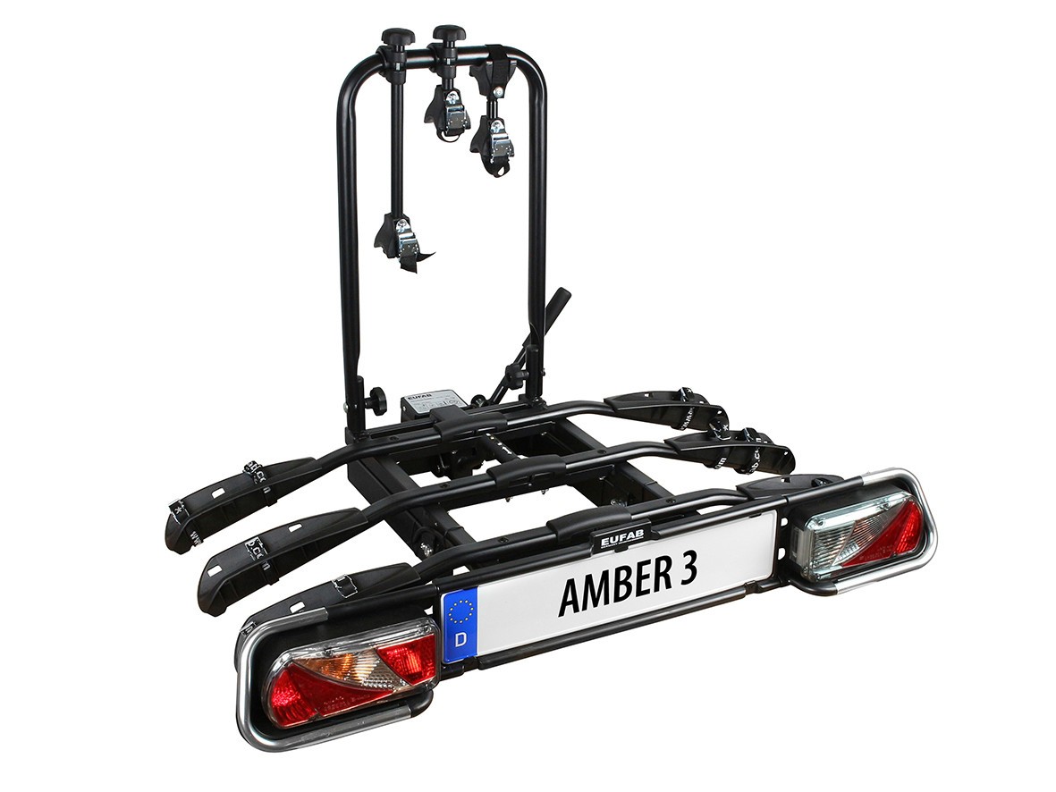 Eufab | Fahrradträger Anhängerkupplung abklappbar für 3 Fahrräder Amber III