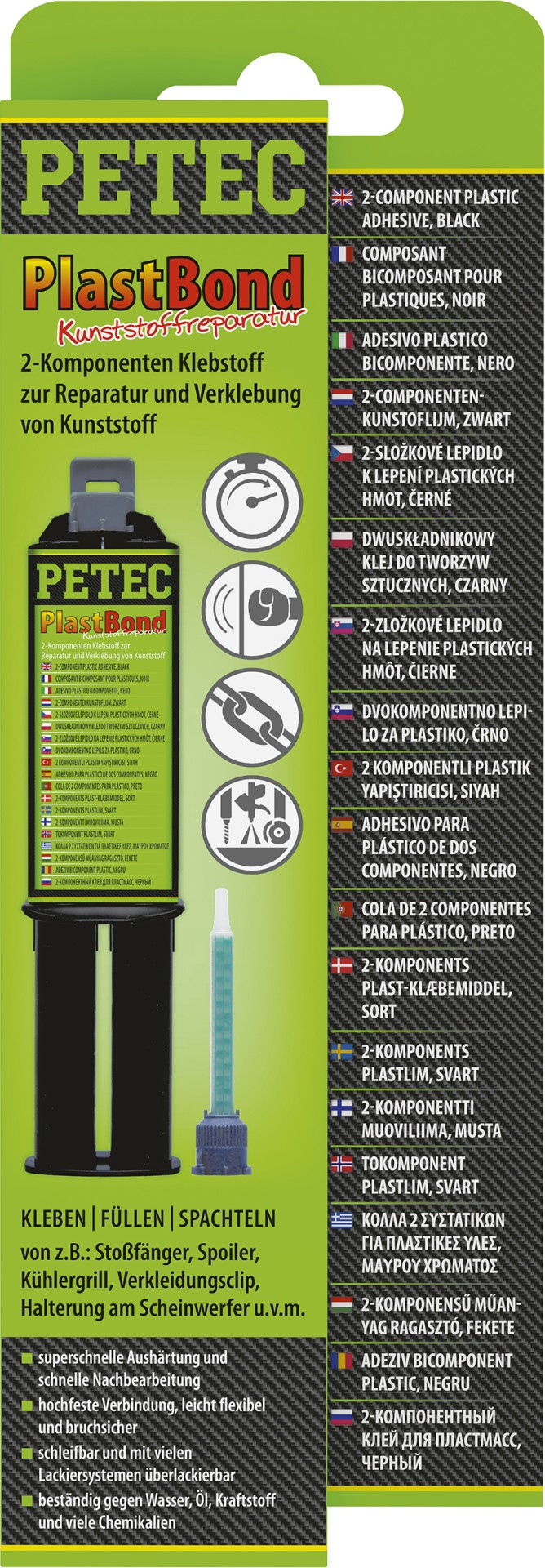 PETEC Klebstoff, Kunststoffreparatur PLASTBOND, schwarz Schwarz 0.024L