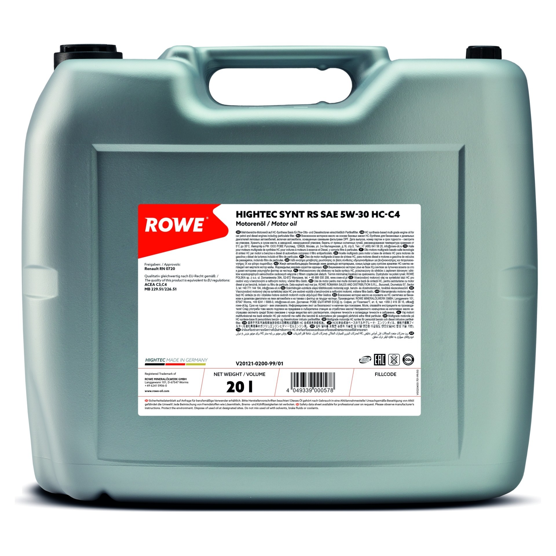 ROWE HIGHTEC SYNT RS SAE 5W-30 HC-C4 (20121) Teilsynthetiköl 20 L