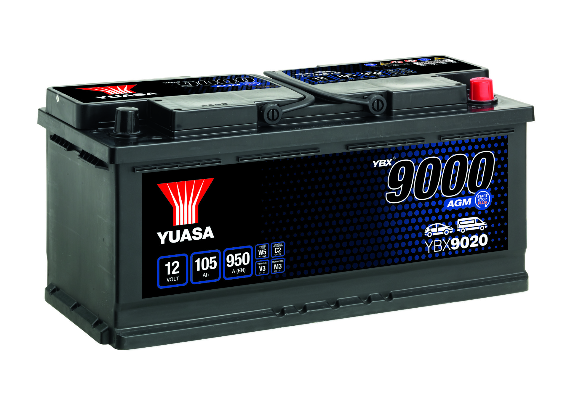 Starterbatterie '12 V, 105 Ah, 950 A' | Yuasa, Batterie: AGM-Batterie, Breite: 175 mm Höhe: 190 mm
