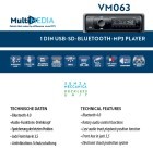 PHONOCAR Radio MP3 mit USB + SD-Slot,Bluetooth, Art.-Nr. VM063