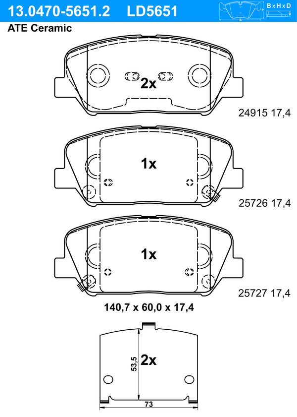 ATE Bremsbeläge Vorne (13.0470-5651.2) für Hyundai I30 KIA Cee`d Pro |