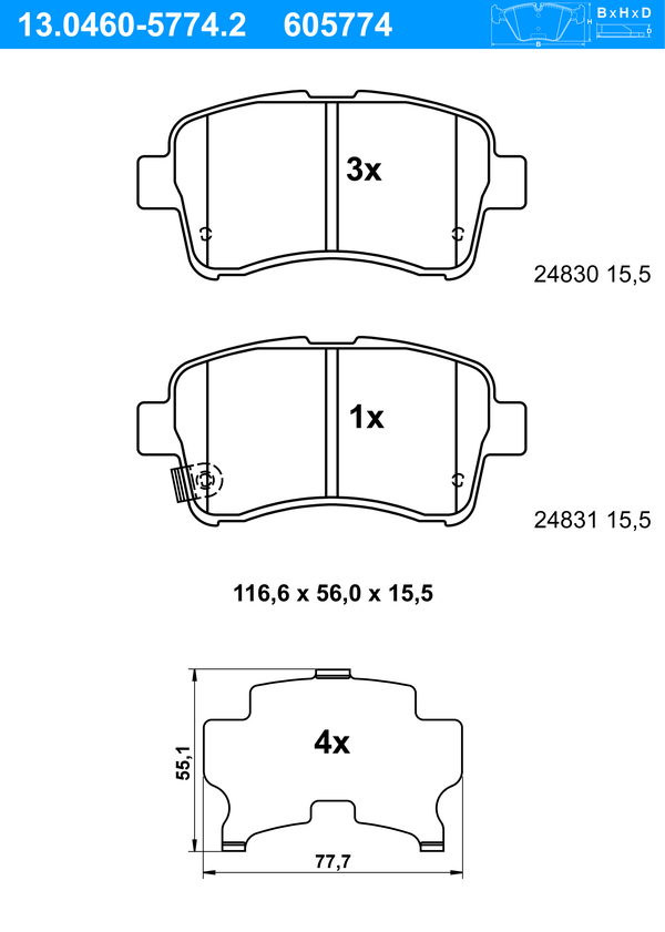 ATE Bremsbeläge Vorne (13.0460-5774.2) für für Suzuki Liana |
