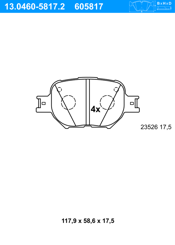 ATE Bremsbeläge Vorne (13.0460-5817.2) für Toyota Matrix Corolla Celica Altezza