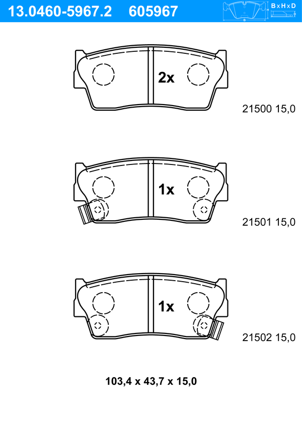 ATE Bremsbeläge Vorne (13.0460-5967.2) für für Suzuki Vitara X-90 |