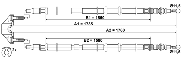 ATE Handbremsseil mit Zubehör Hinten (24.3727-0785.2) für Vauxhall Astra Mk V