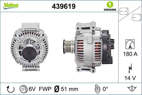 VALEO Lichtmaschine 14V 180A für MERCEDES-BENZ Sprinter 3,5-T 5-T Viano Vito / Mixto 3-T