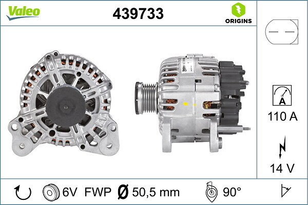 VALEO Lichtmaschine 110 A mit integriertem Regler (439733) für SEAT Altea Xl VW