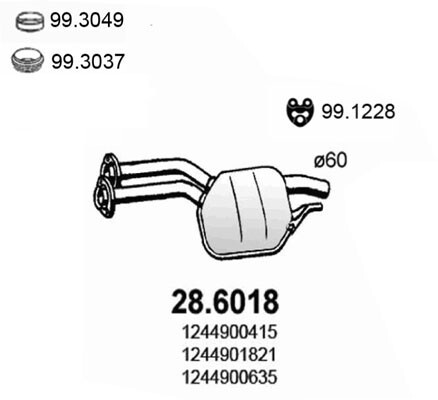 ASSO Mittelschalldämpfer (28.6018) für MERCEDES-BENZ 124 E-Klasse | Auspufftopf
