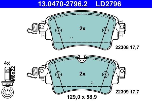 ATE Bremsbeläge Hinten (13.0470-2796.2) für Audi A4 B9 A6 C8 A5 Allroad Q5 A8 VW