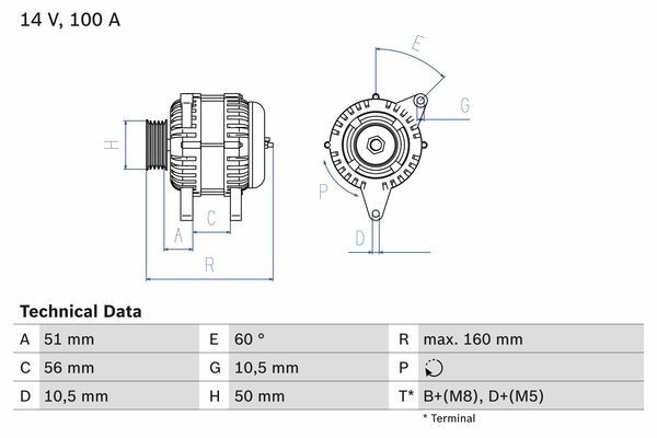 BOSCH Lichtmaschine 100 A (0 986 042 750) für OPEL Omega B Astra G Mk IV (G)