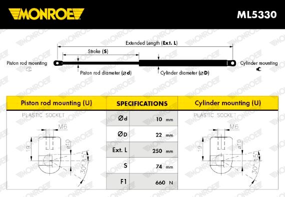 MONROE Motorhaubendämpfer 660N für FORD Mondeo III