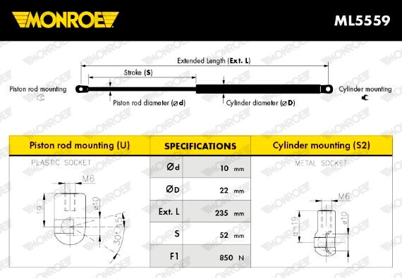 MONROE Motorhaubendämpfer 850 N Vorne (ML5559) für M-Klasse MERCEDES-BENZ |