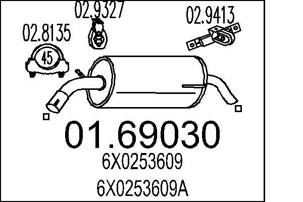 MTS Endschalldämpfer (01.69030) für VW Lupo SEAT Arosa | Auspufftopf