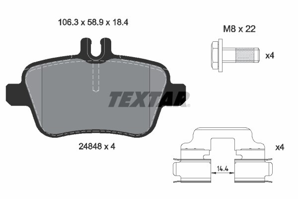 TEXTAR Bremsbeläge mit Zubehör Hinten (2484801) für MERCEDES-BENZ B-Klasse
