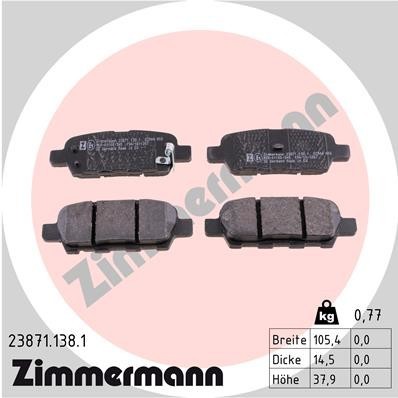 ZIMMERMANN Bremsbeläge Hinten (23871.138.1) für für Nissan X-Trail Cube Tiida
